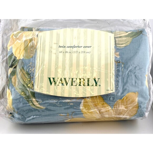 NOS Waverly Garden Lane TWIN Duvet Comforter COVER Blue Yellow Floral Cottage - Picture 3 of 10